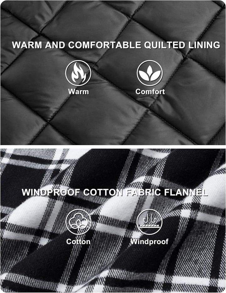 TACVASEN Herren Karierte Hemdjacke Flanellhemd Holzfällerhemd Thermohemd Jacke M Schwarz, M Schwarz