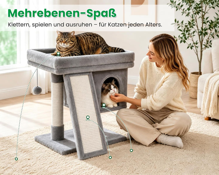 Kratzbaum klein für grosse Katzen XXL - 60cm hoch, Katzenbaum mit extra grosser Plattform (40x50cm)