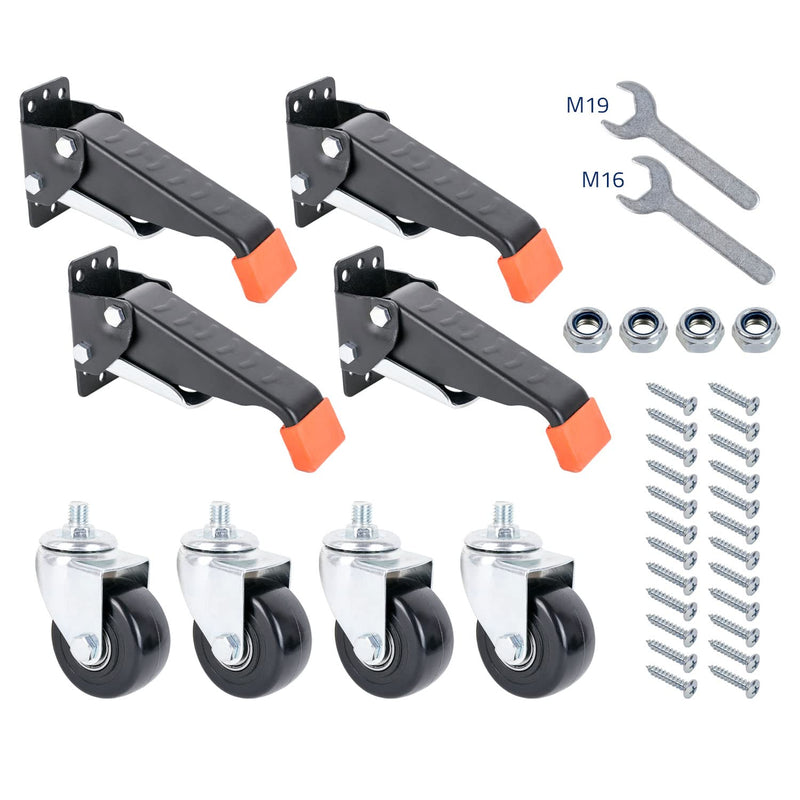 HMF 6750 Schwerlastrollen absenkbar für Werkbank | 4 Stück | 65 mm | bis 300 kg | Schwarz