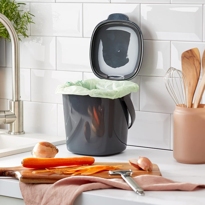 OXO Good Grips Komposteimer grau – geruchsdichter Abfalleimer für die Küche – 2,8 l 2.8L Anthrazit,