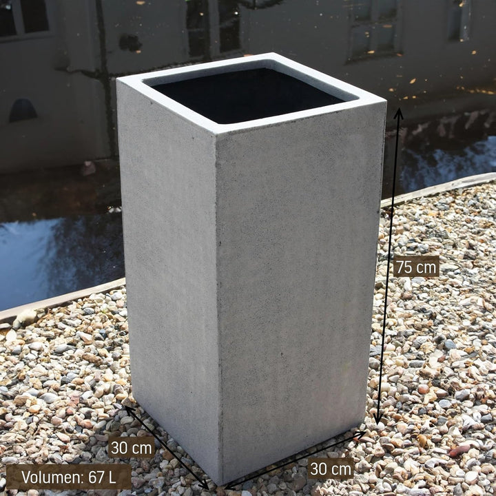 VIVANNO Pflanzkübel Blumenkübel Pflanzsäule Übertopf Fiberglas Beton-Design grau Block (Block 75x30x