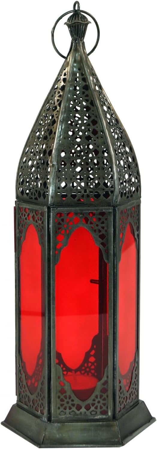 GURU SHOP Orientalische Metall/Glas Laterne in Marrokanischem Design, Windlicht, Lila, Lila