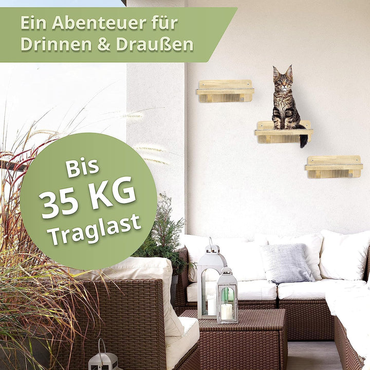 WOOWOOD® 2X Kletterwand Katzen - 2X Katzentreppe Wand [Vollholz] - Kratzbaum Wand - Hängematte Katze