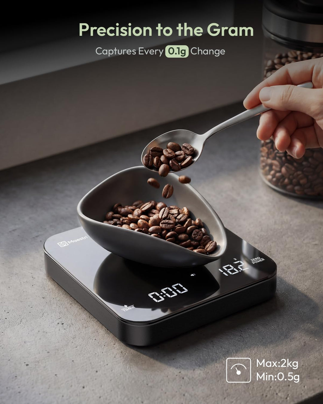 Maestri House Mini-Kaffeewaage mit Timer, Wiederaufladbare Espresso Waage, Präzise 2kg/0,1g Waage fü