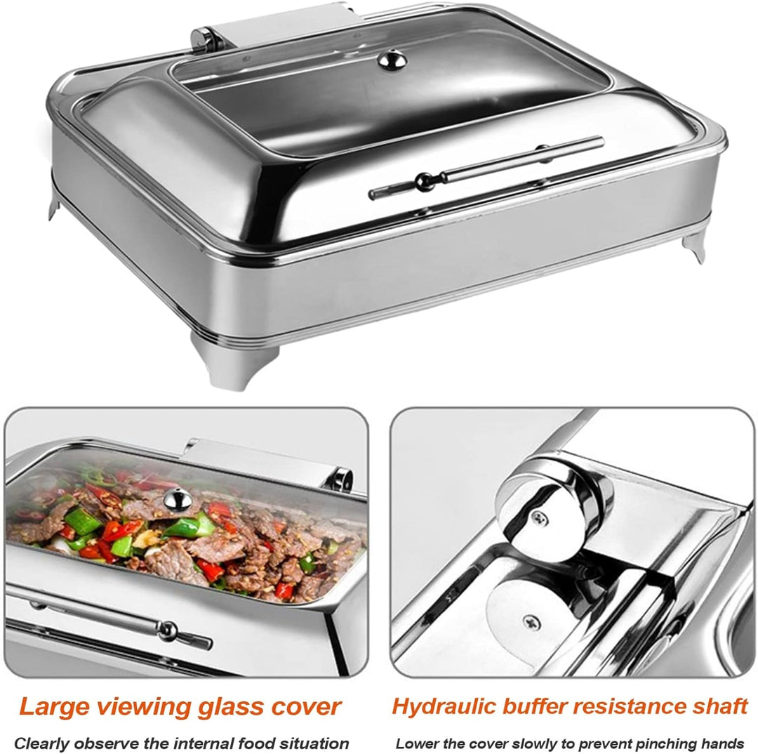 Chafing Dish Elektrisch, 9L Wärmebehälter für Essen Edelstahl Speisenwärmer Warmhaltebehälter mit Si