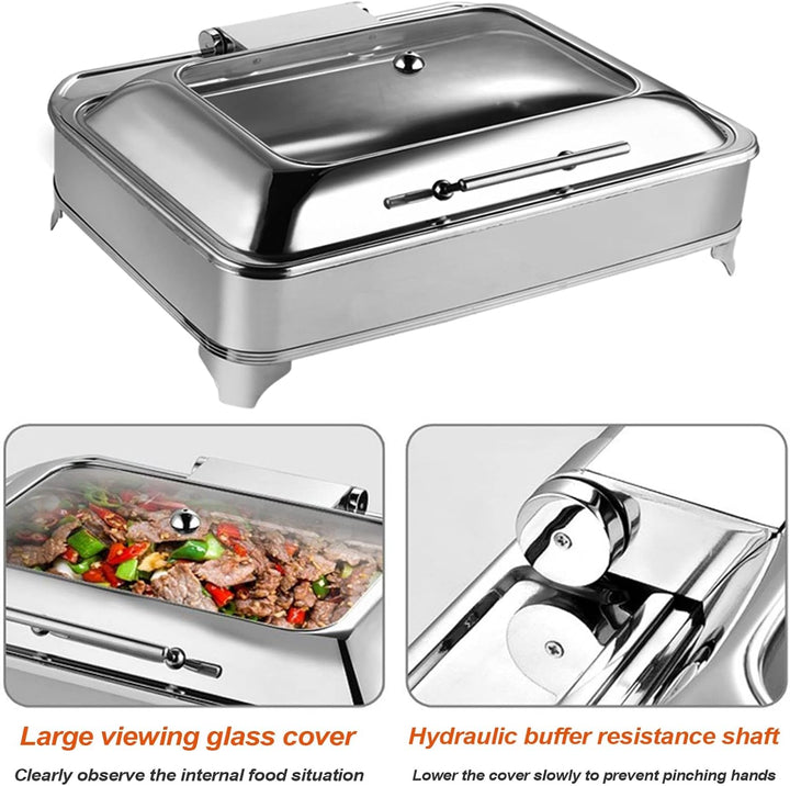 Chafing Dish Elektrisch, 9L Wärmebehälter für Essen Edelstahl Speisenwärmer Warmhaltebehälter mit Si