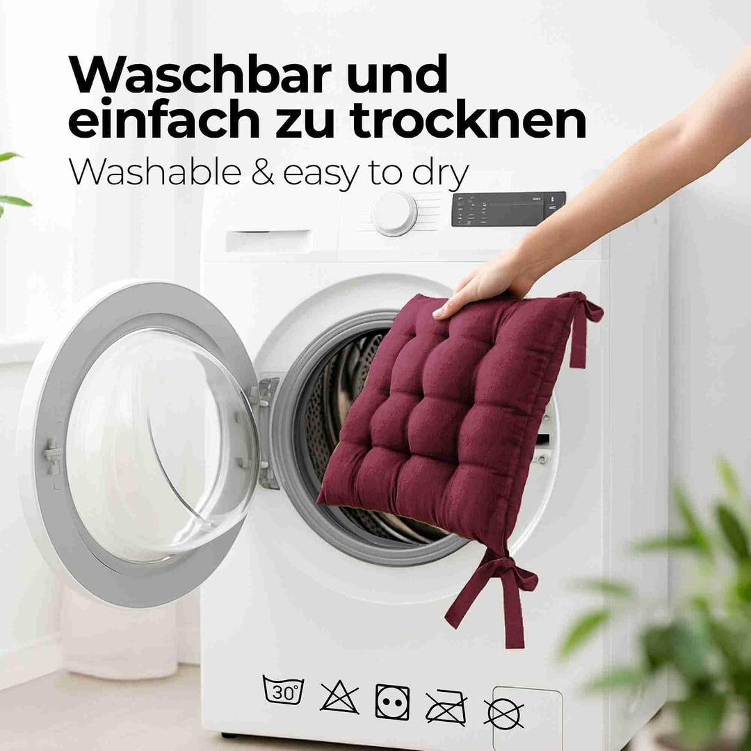 etérea 2er Set Sitzkissen Outdoor 40x40 mit Bändern - Stuhlkissen Bordeaux für Gartenstuhl &amp; Innenbe