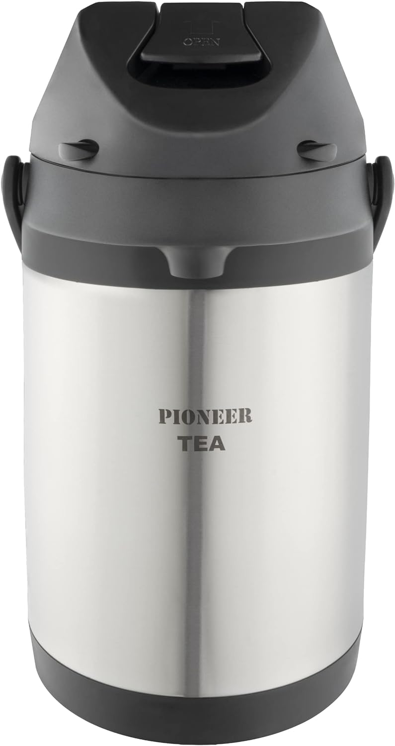 Pioneer Airpot Isolier-Pumpkanne, 3 Liters, Edelstahl-Getränkespender, Beschriftet mit 'TEA', Doppel