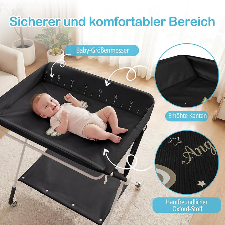 COSTWAY 3 in 1 Wickeltisch klappbar, mobile Wickelkommode mit Rollen, Wickelstation höhenverstellbar