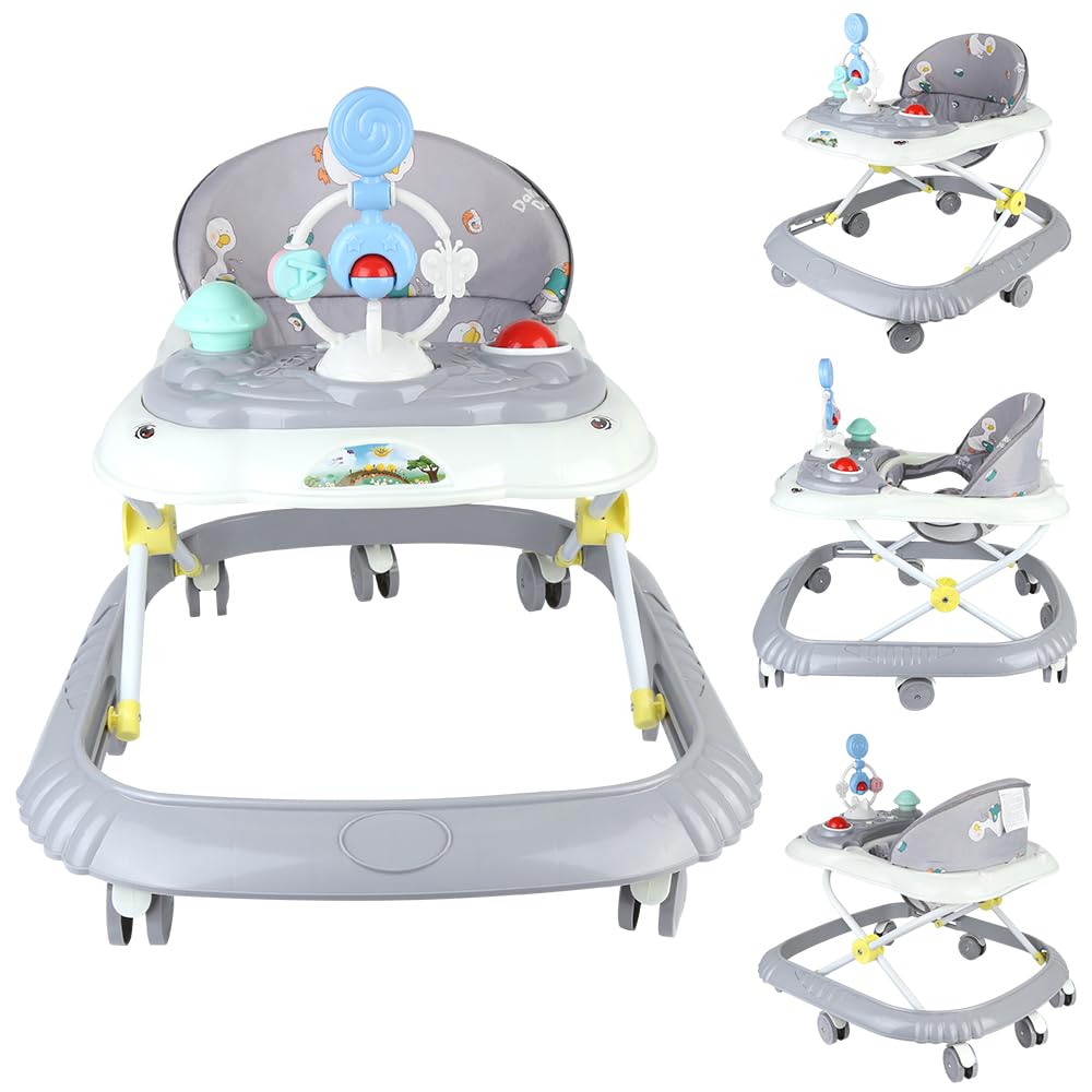 Lauflernhilfe 4-in-1, Grau, mit Schieberfunktion, mitwachsender Schritt für Babys, mit Spieluhr und