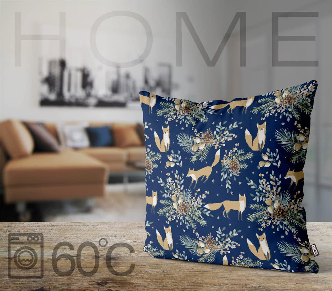 VOID Winter Fuchs blau Kissenbezug Kissenhülle Sofakissen Kissen Deko Weihnachten Winter Weihnachtsd