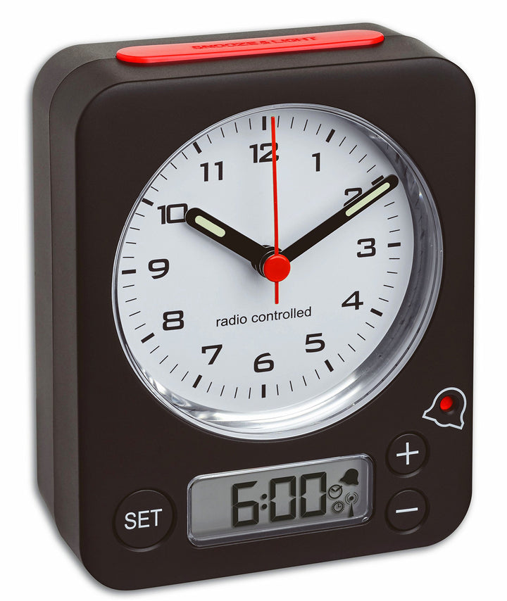 TFA Dostmann Combo Funkwecker, 60.1511.01.05, Analoge Uhrzeit und digitaler Wecker, Funkuhr, einfach
