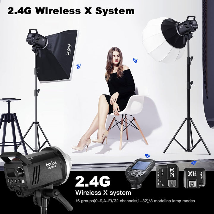 Godox MS300V 300W Strobe Light Professional Studio Flash Strobe kit 2,4 G X-System mit LCD-Panel 0,1