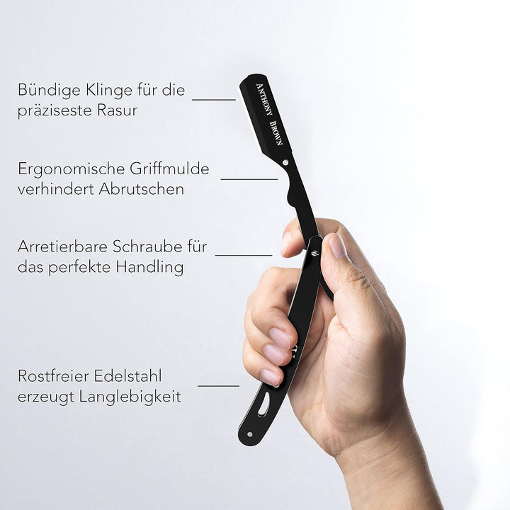 Anthony Brown® Rasiermesser in Schwarz oder Silber - einzigartiger Klingenkopf für mehr Präzision -