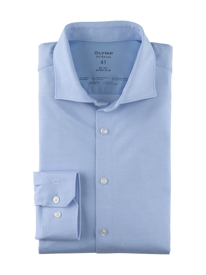 OLYMP Herren Businesshemd No. Six 24/Seven,Gemustert,super Slim,Kent-Kragen 36 Bleu 11, 36 Bleu 11