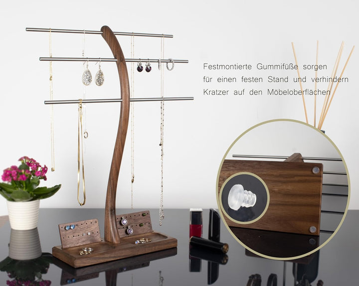 Schmuckständer Schmuckhalter Schmuckbaum Nussbaum massiv für Armband Halskette Ring und Ohrstecker S