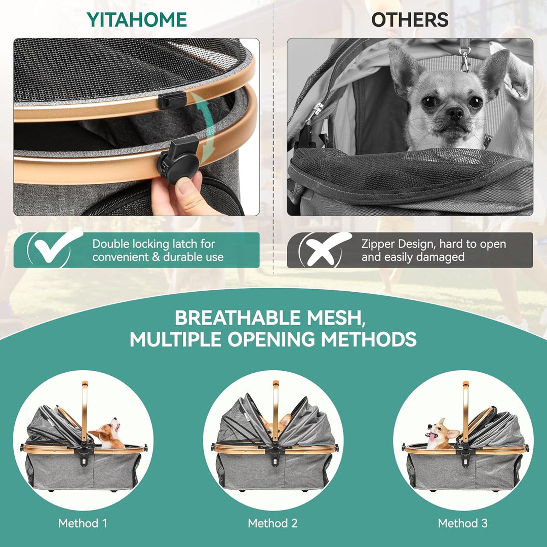 YITAHOME Hundewagen 3 in 1 Hundebuggy Bis 20kg, Klappbar, Hundewagen für Kleine Hunde, Hundebuggy Kl
