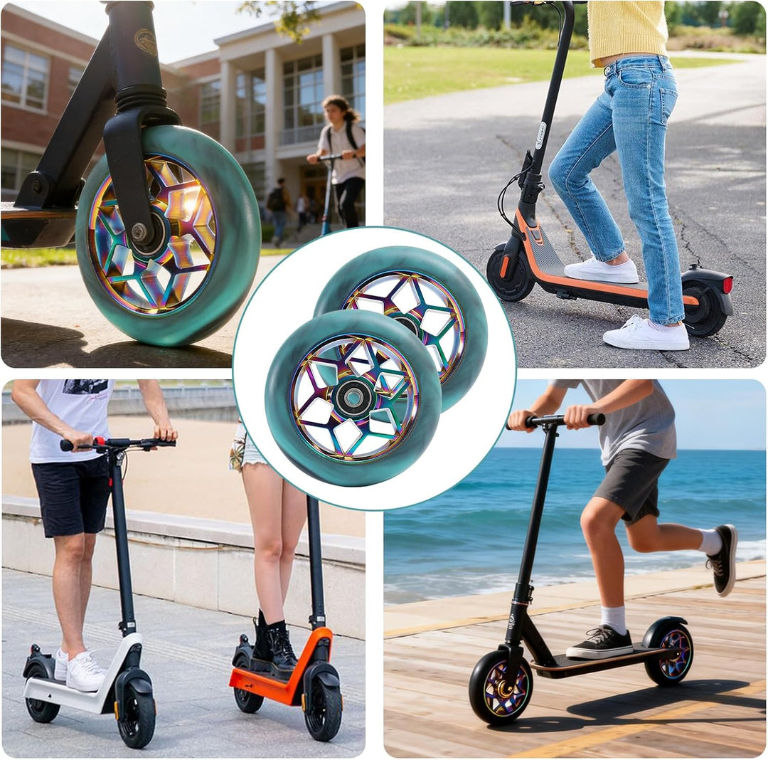 2 Stück Stunt Scooter Rollen 110mm, Scooter Ersatzräder 88A mit ABEC-9 Kugellager, Aluminium Speiche
