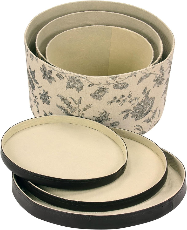 Household Essentials 3-Piece Hat Box Set with Faux Leather Lids, Floral Pattern Blumenmuster, Blumen