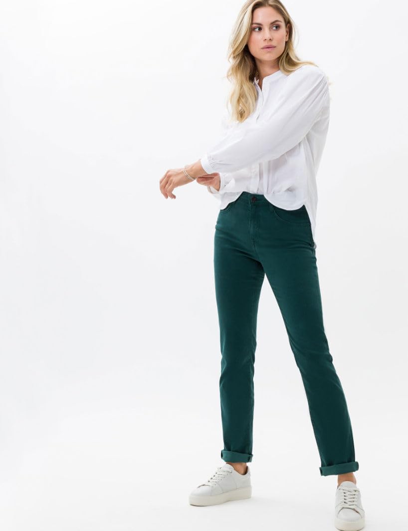 BRAX Damen Style Carola Five-Pocket Wertigem Baumwollsatin Hose 36W / 34L Dark Malachite, 36W / 34L