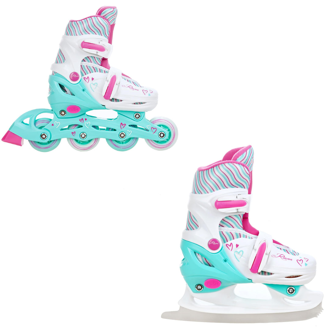 RAVEN 2in1 Schlittschuhe Inline Skates Inliner für Kinder Mädchen verstellbar mit LED Leuchtrad 30-3