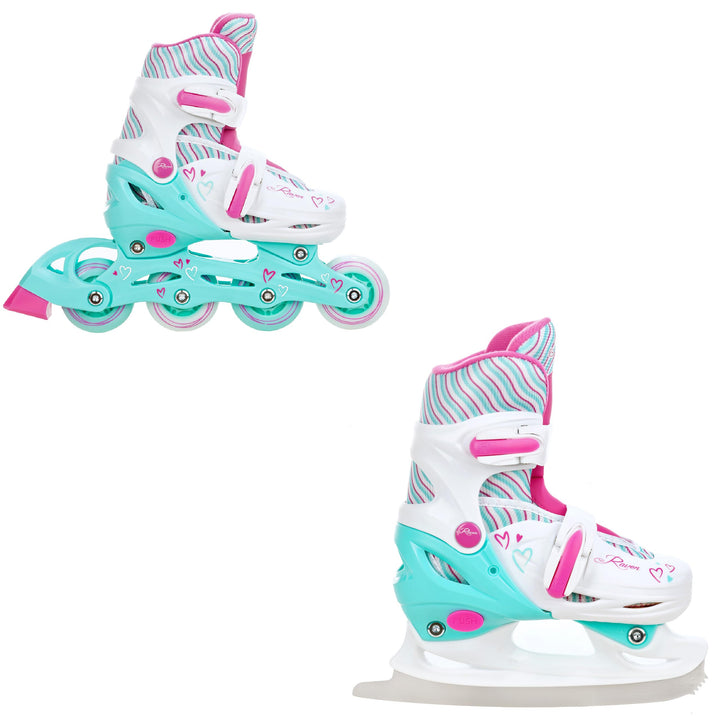 RAVEN 2in1 Schlittschuhe Inline Skates Inliner für Kinder Mädchen verstellbar mit LED Leuchtrad 30-3