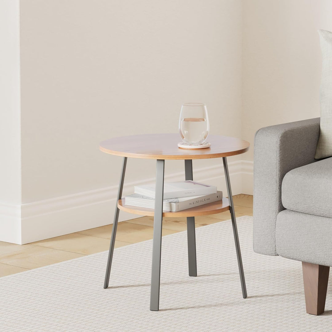 stardis Beistelltisch rund stabiles Metallgestell/Holz Ø52xH 54 cm, 2 Ablagen Nachttisch Couchtisch