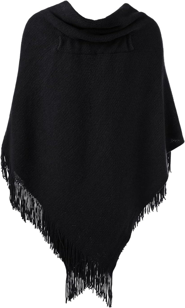 Ferand Damen Poncho Locker sitzender Cape Schal mit offener Vorderseite für Herbst und Winter Schwar