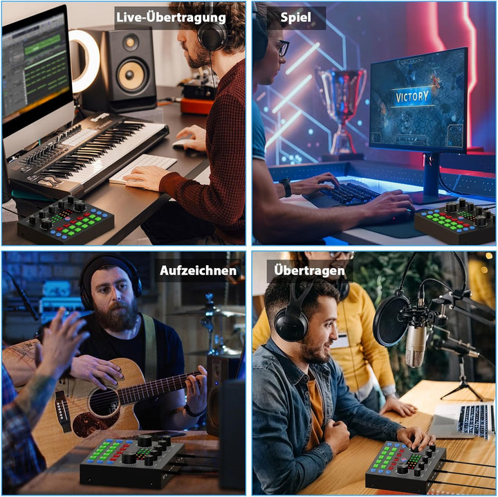 Podcast-Ausrüstungspaket für 2, Audio-Interface mit Sprachumschalter-Kondensatormikrofone für Gamer,