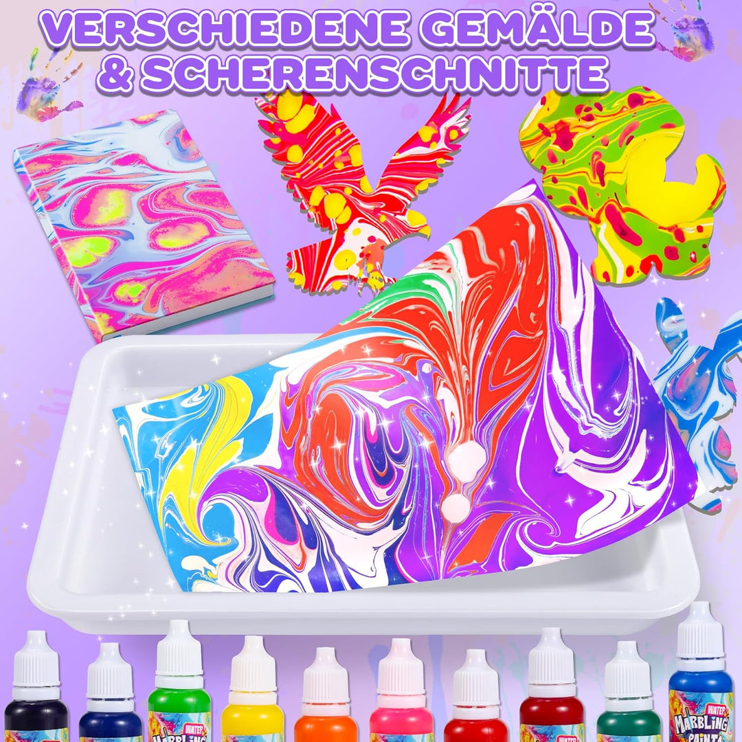 Wassermarmorierfarbe für Kinder - Kunsthandwerk für Mädchen und Jungen Bastelset Kinder ab 6 Jahre G