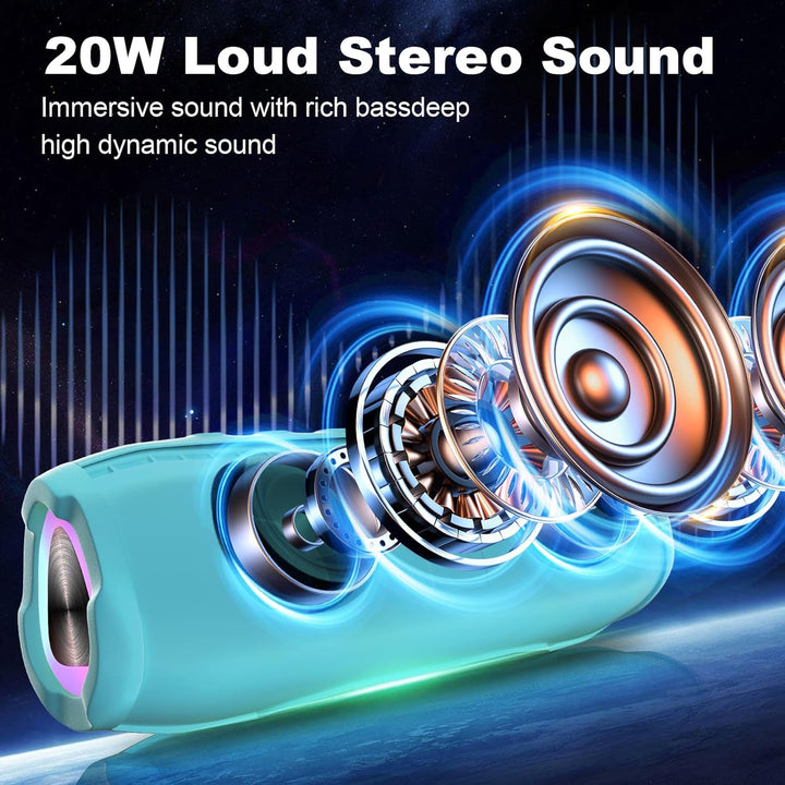 Ykall Bluetooth Lautsprecher 20W, LED Musikbox mit 360° HD Stereo Sound, IPX6 Wasserdicht, 36 Std. S