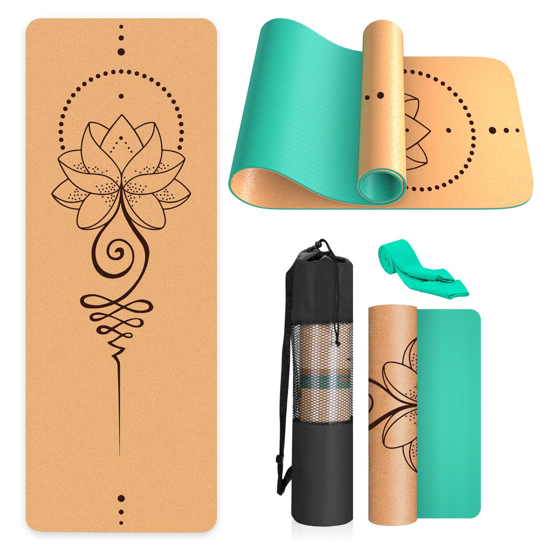 Yogamatte-Kork, Rutschfest, Einzigartiges Design, Extradick Natürlicher Kork, TPE Fitness-Trainingsm