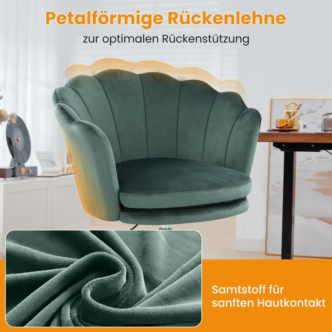 Bosmiller Schminktisch Stuhl aus Samt，Schreibtischstuhl mit Doppelter Polsterung，Bürostuhl Ergonomis