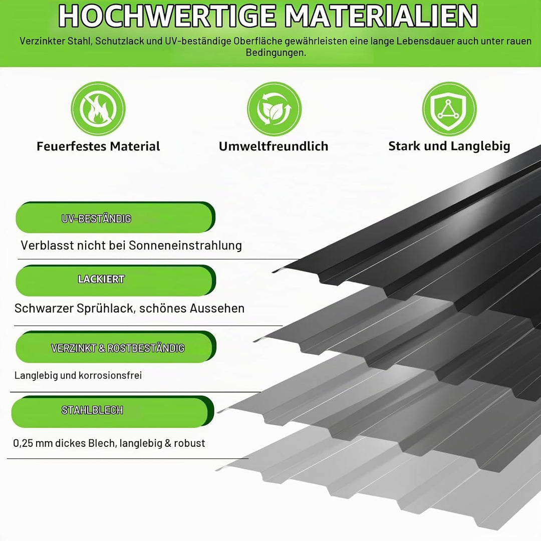 Profilblech Trapezblech 24er Set, 115×45 cm (12,42 m²), Wetterfest Rostresistent Verzinkte Wellblech