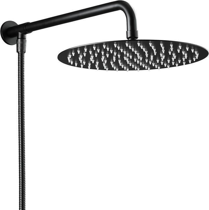 Schwarz Matt Duschkopf Regendusche mit Brausearm und Duschschlauch, 25 cm 25 Cm, Schwarz, 25 Cm, Sch