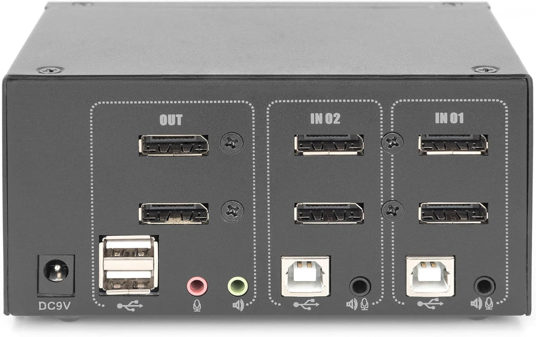 DIGITUS KVM-Switch 2-Port 4K DP Dual Display Switch 2 Computer – Dual-Monitor Input: DisplayPort, 2