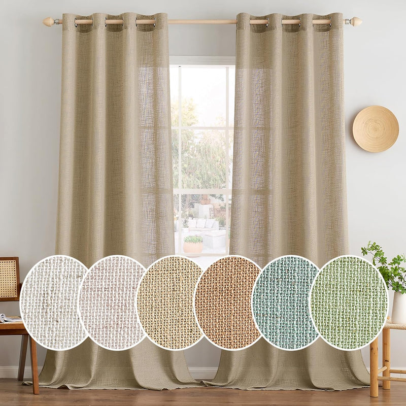 MIULEE Gardinen Vorhänge mit ösen Voile Vorhang Modern Leinenoptik Halbtransparent für Wohnzimmer Kü