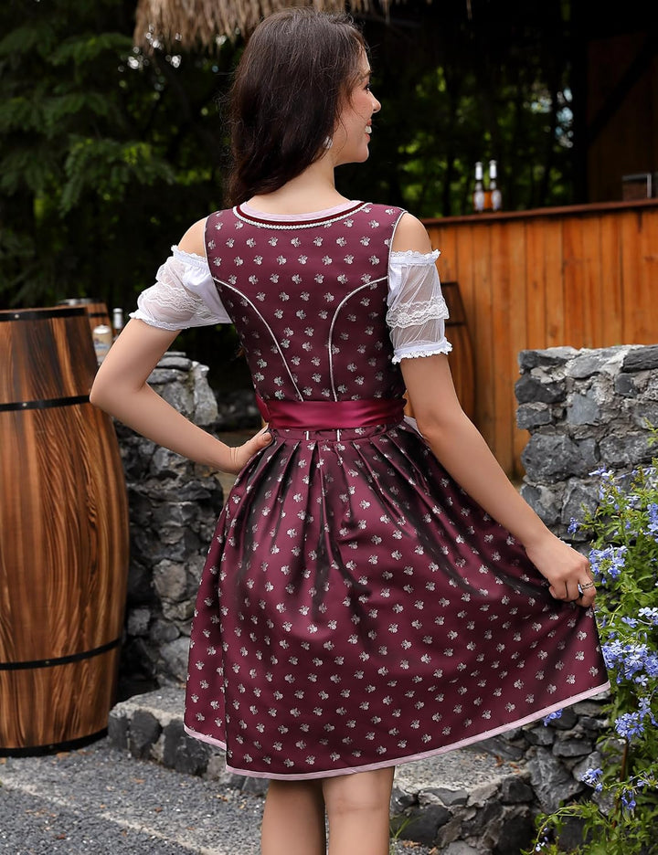 Clearlove Dirndl Damen Midi Trachtenkleid 3 Teilig inkl. Dirndl Kleid Dirndlschürze Dirndlbluse für