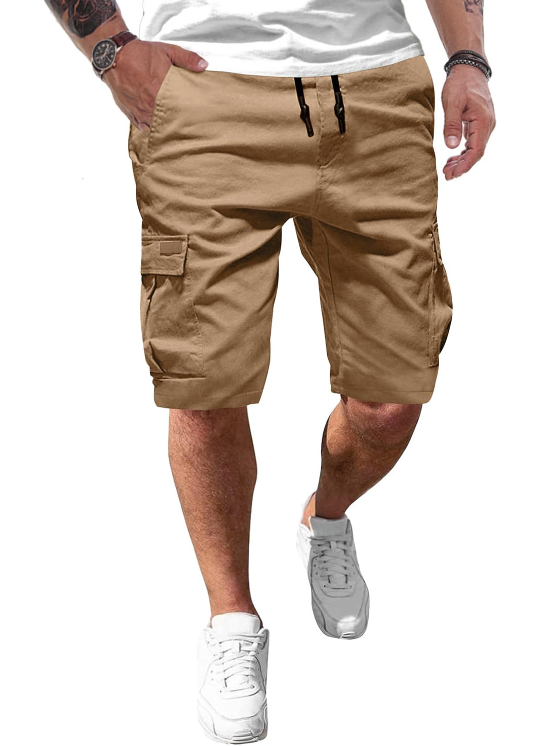 JMIERR Kurze Hosen Herren Baumwolle Cargo Shorts Herren Sommer Freizeithose mit Taschen S Khaki, S K
