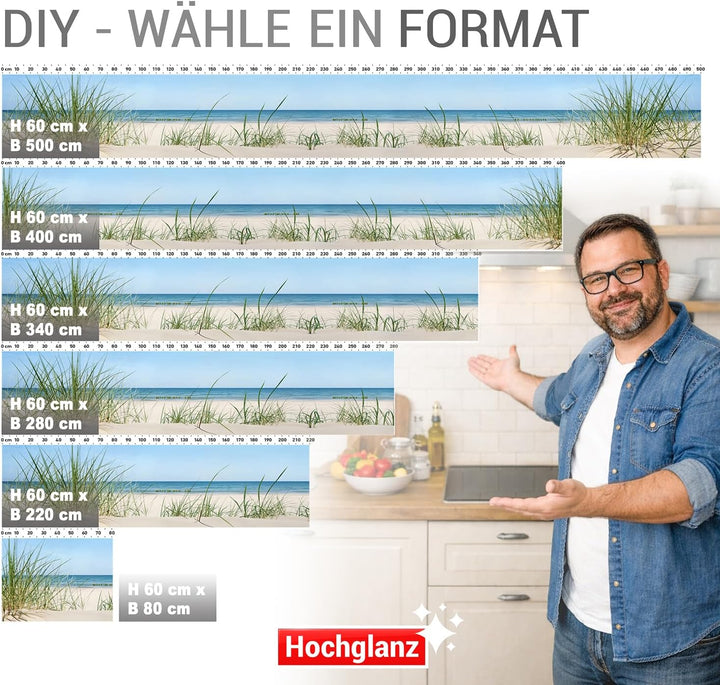 StickerProfis Küchenrückwand selbstklebend Glasoptik - DÜNENBLICK - 1.8mm, Versteift, alle Untergrün