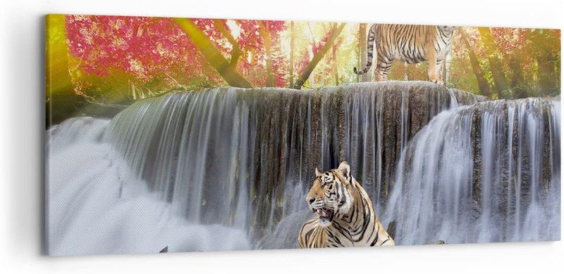 Wandbilder Dekoration Wohnzimmer Tiger natur tier paradies Panorama Bilder auf Leinwand 120x50cm Lei