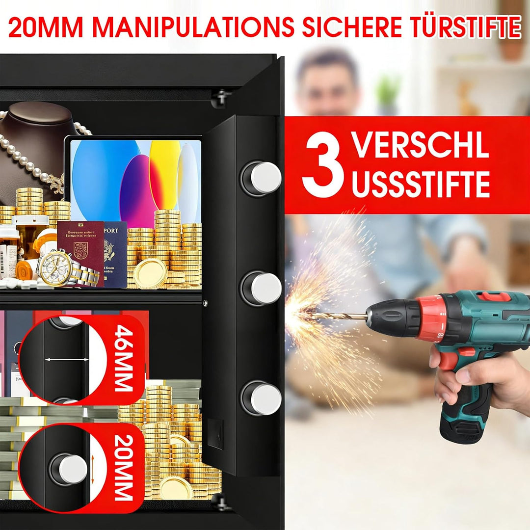 65L Grosser Safe Tresor für Zuhause, Digitaler Tresor Feuerfest Wasserdicht mit Alarmanlage und Zahl