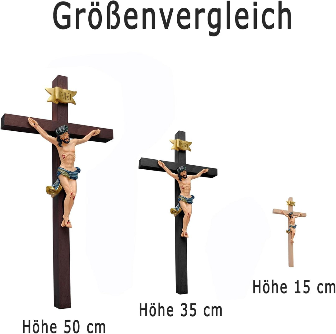 Kaltner Präsente Geschenkidee - 53 cm Wandkreuz Kreuz Kruzifix aus Buche schwarz mit Jesus Christus