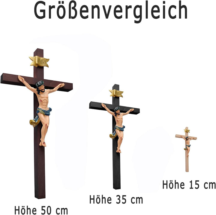 Kaltner Präsente Geschenkidee - 53 cm Wandkreuz Kreuz Kruzifix aus Buche schwarz mit Jesus Christus