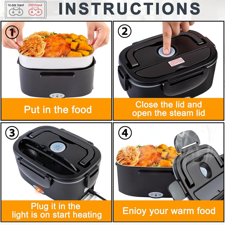 Nifogo Elektrische Lunchbox 100W, 1,5Lx2 für Auto/Lkw/Büro Beheizbare Lunchbox 12V/24V/230V Electric