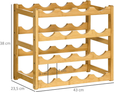 HOMCOM Weinregal Flaschenregal Weinhalter für 16 Flaschen Wasserfestes Standregal aus Bambus Naturho