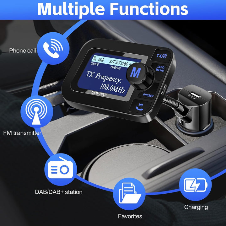 DeeprBetter DAB+ Adapter für Autoradio, DAB Adapter Stereoanlage mit 2,3 LCD-Display, Plug&Play Auto