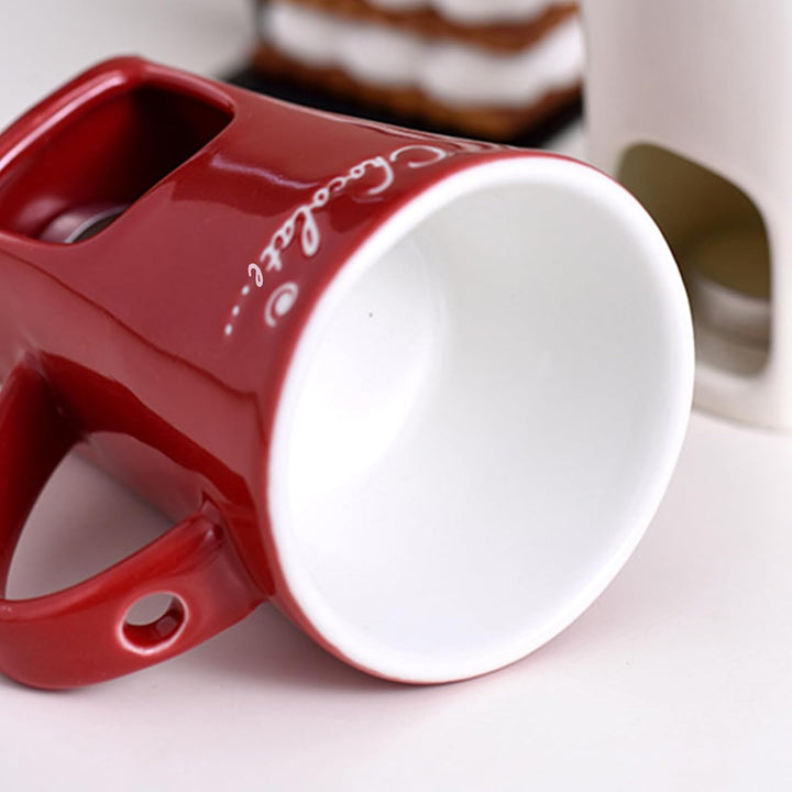 Generisch Schokofondue Tasse - 200 ml Keramik Schokoladenfondue Tasse, Schoko Fondueset mit Gabel un