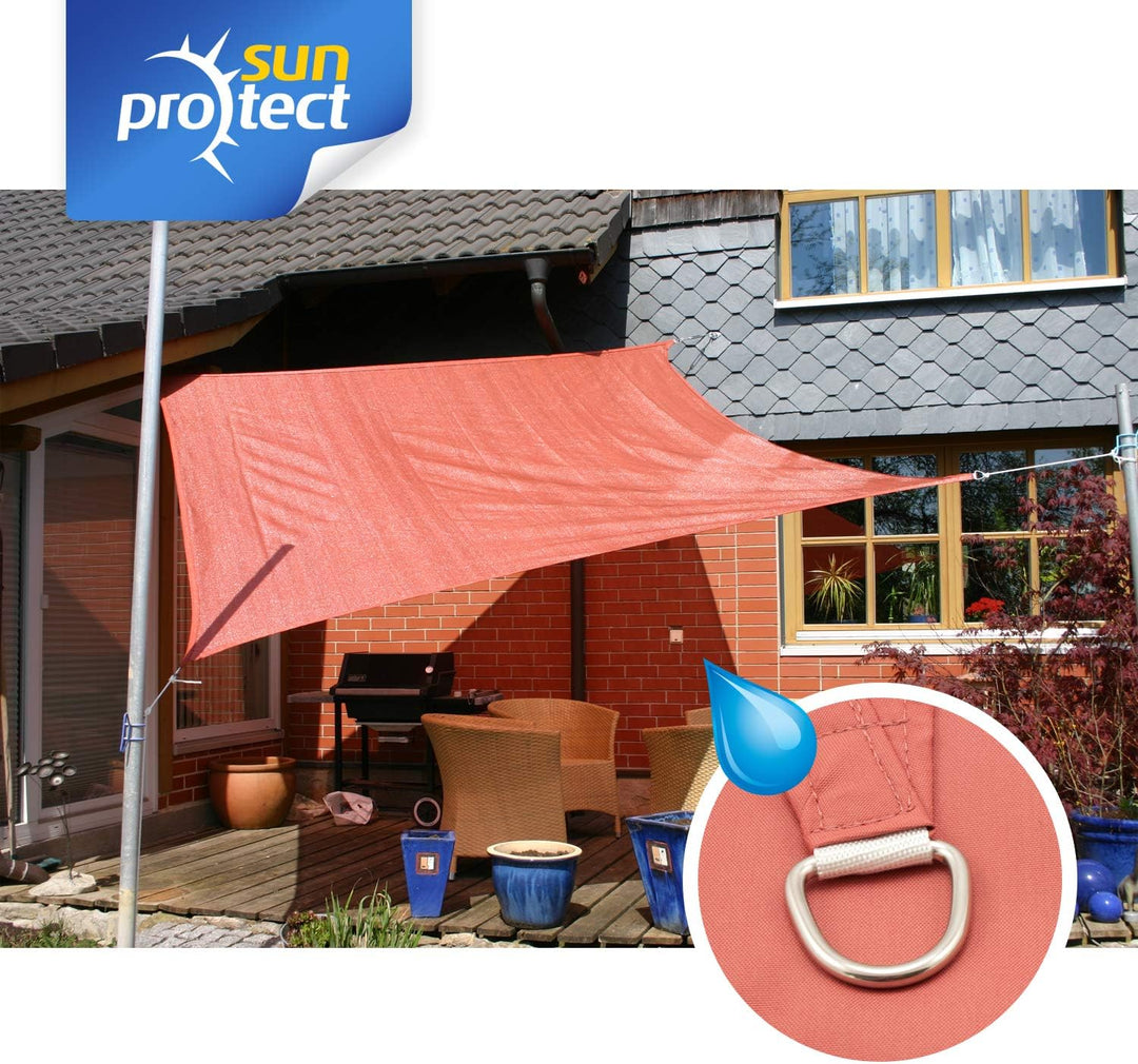 sunprotect 83270 wasserabweisend Sonnensegel Hydro, 3 x 3 m, Quadrat, wasserabweisend, rost-rot 3x3m