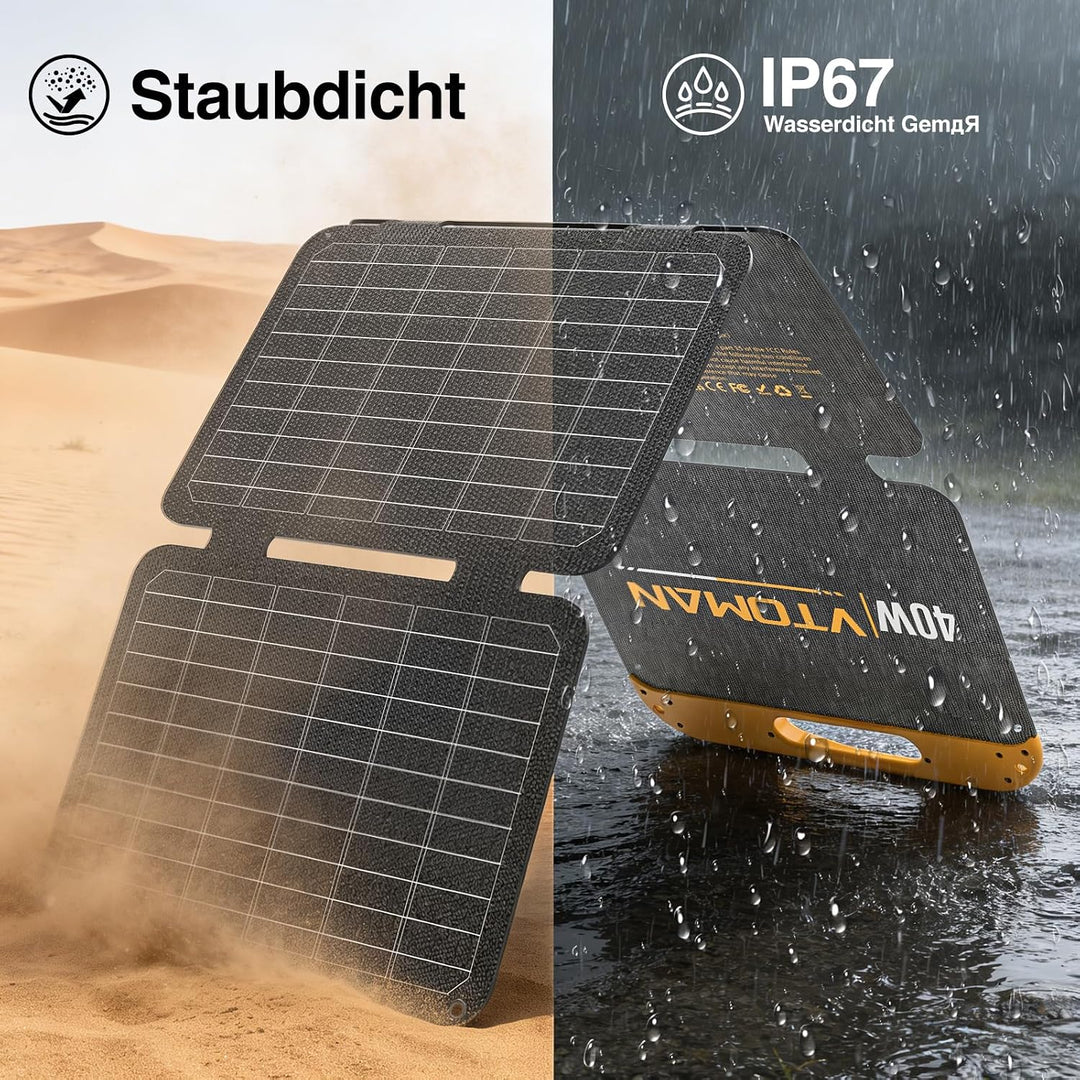VTOMAN VS40 Tragbares Solarpanel 40W 13,9V, 25% Wirkungsgrad Faltbar | Solarpanel / IP67 Wasserdicht